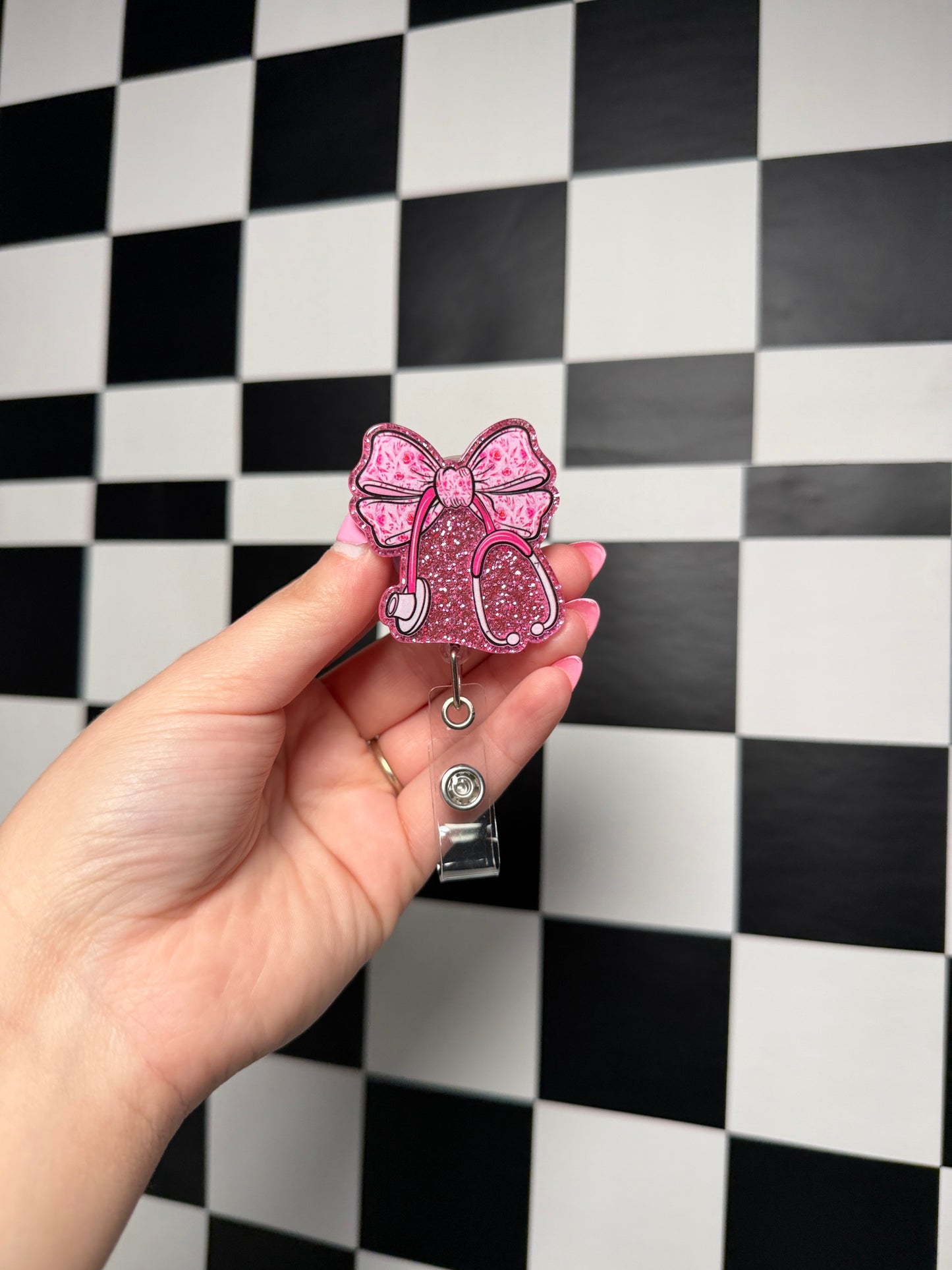 Pink Bow Badge Reel