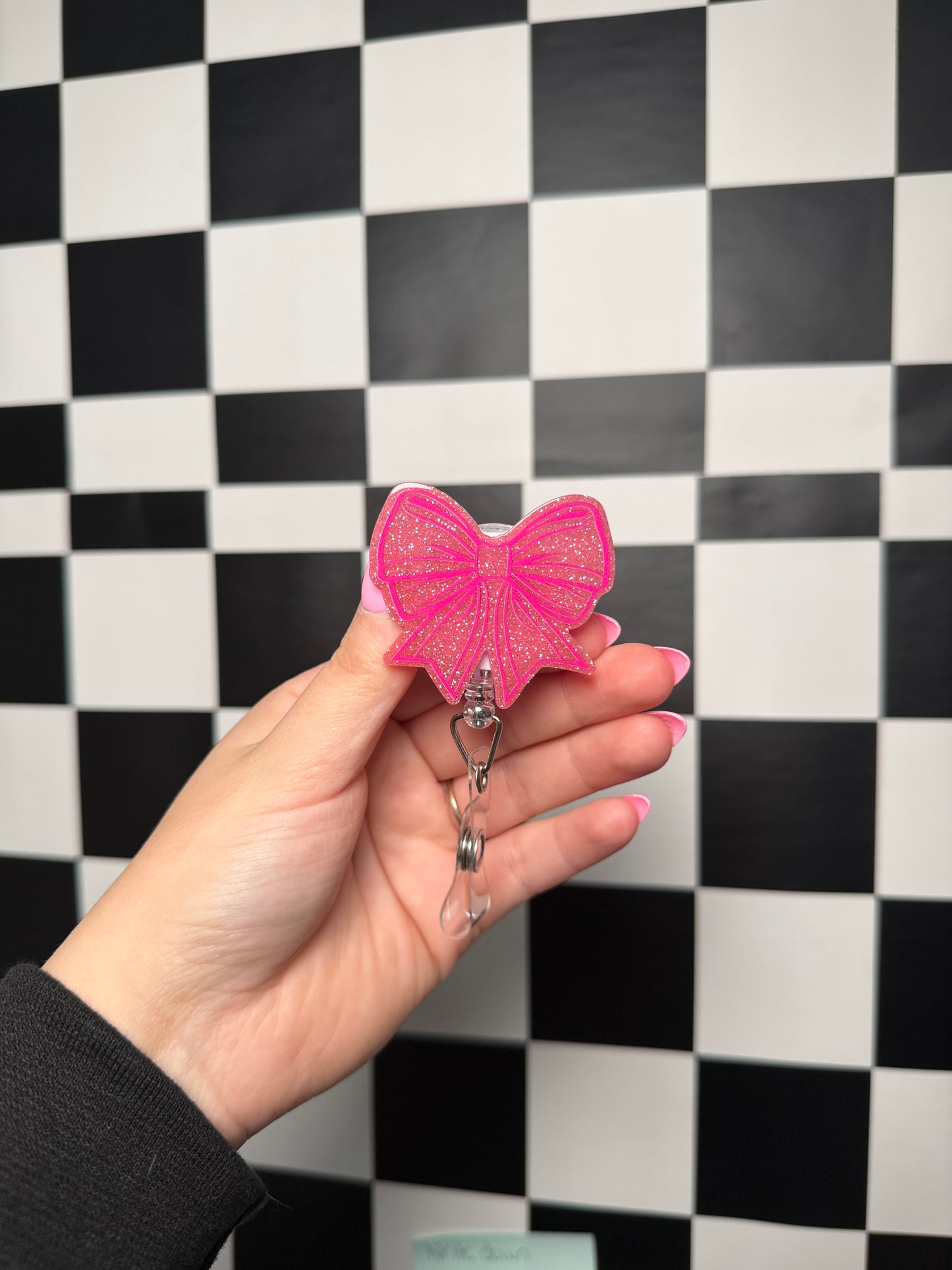 Pink Sparkle Bow Badge Reel