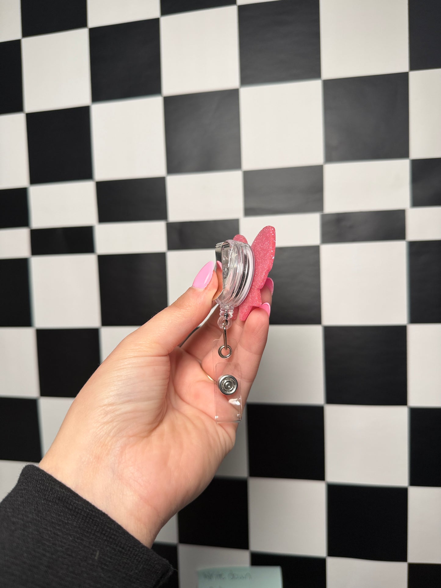 Pink Sparkle Bow Badge Reel