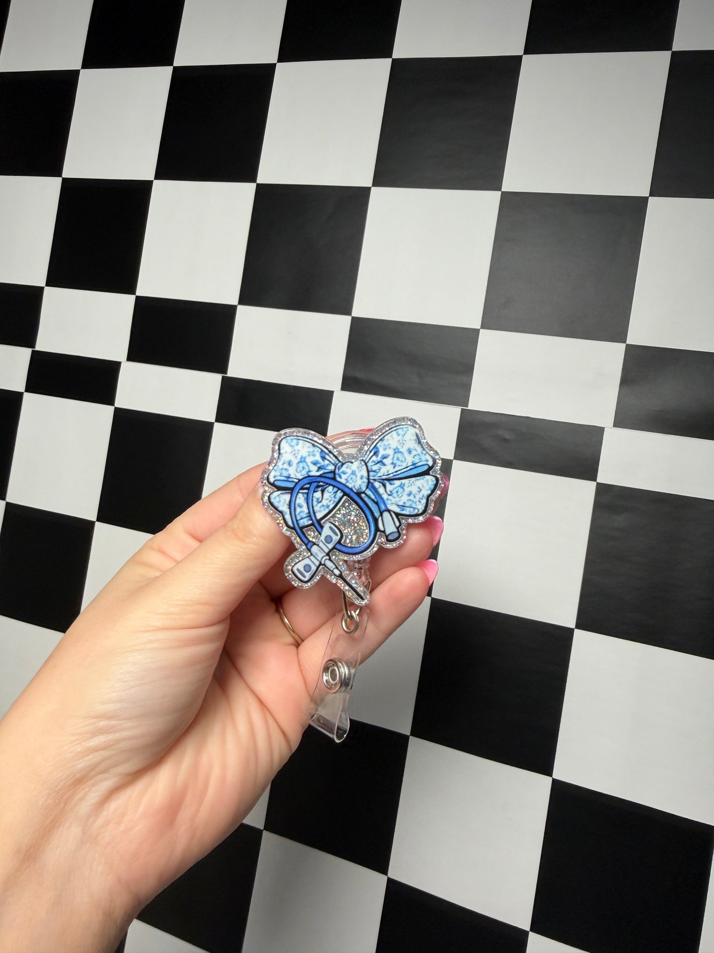 Blue Bow Badge Reel